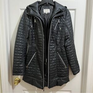 Women LAUNDRY BY SHELLI SEGAL JACKET XS quilted charcoal gray hooded (removable)
